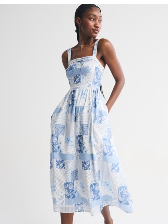 Abercrombie & Fitch Dresses & Skirts - Abercrombie Emerson Midi Dress - White and Blue Patchwork